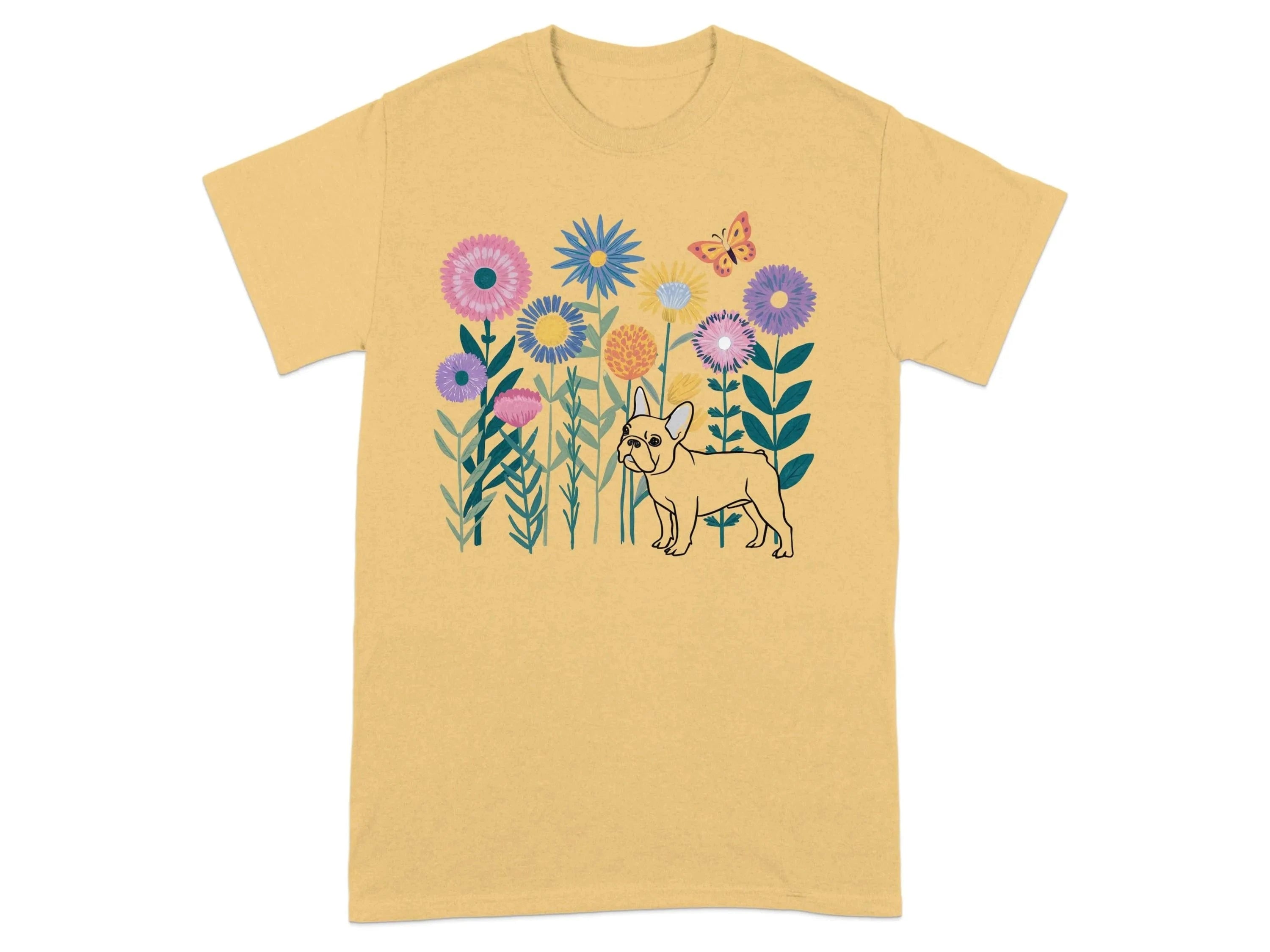 Colorful Flowers and French Bulldog T-Shirts Yellow Haze T-shirt