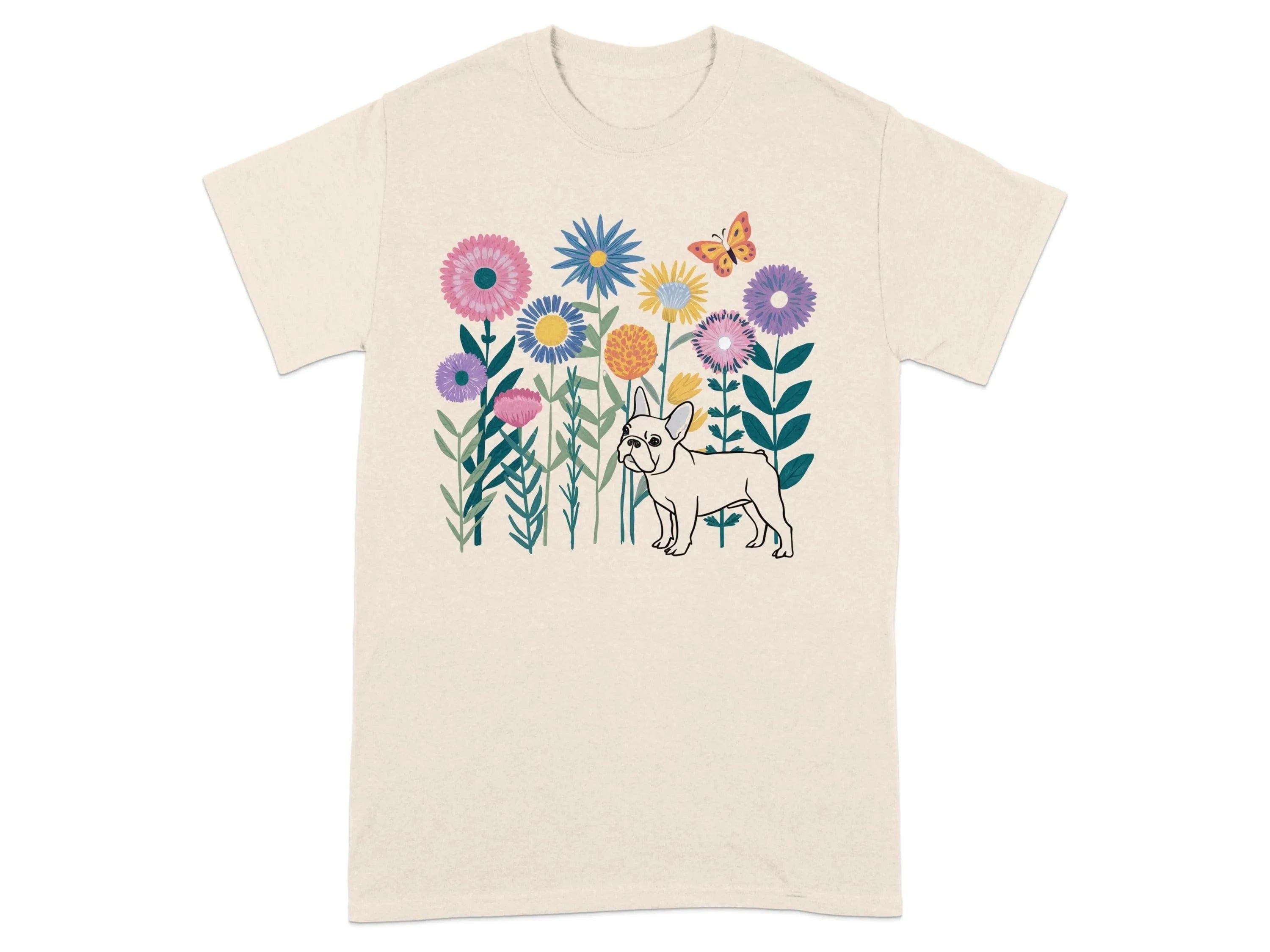 Colorful Flowers and French Bulldog T-Shirts Natural T-shirt