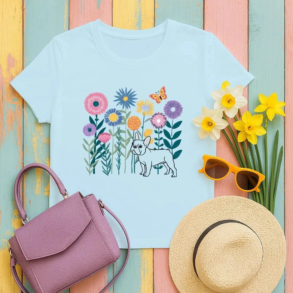 Colorful Flowers and French Bulldog T-Shirts T-shirt