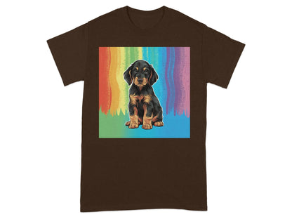 Colorful Rainbow Gordon Setter Puppy T-Shirts Russet T-shirt
