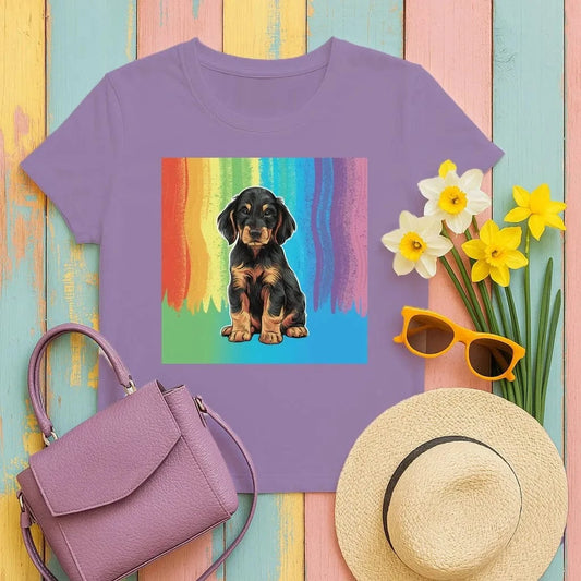 Colorful Rainbow Gordon Setter Puppy T-Shirts T-shirt