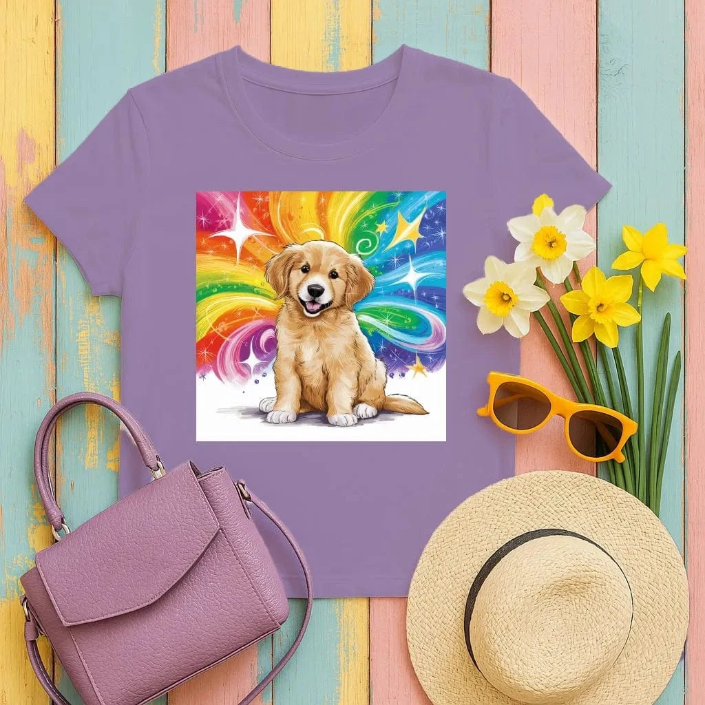 Colorful Rainbow Starburst Golden Retriever Puppy T-Shirts T-shirt
