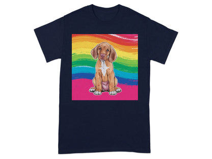 Colorful Rainbow Vizsla Puppy Design T-Shirts