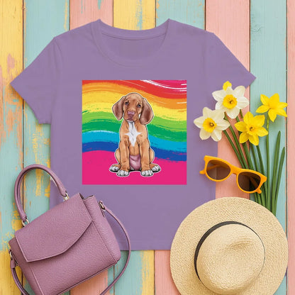 Colorful Rainbow Vizsla Puppy Design T-Shirts