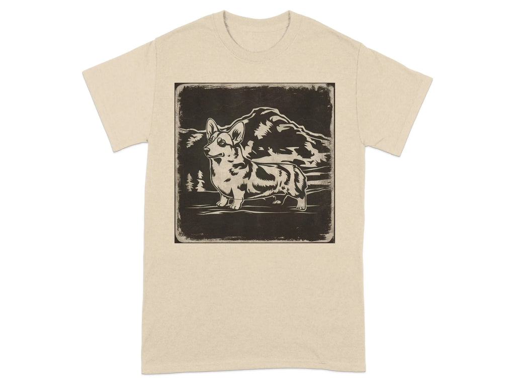 Corgi Dog Design Artwork Large Mountain Scene T-Shirts Sand T-shirt