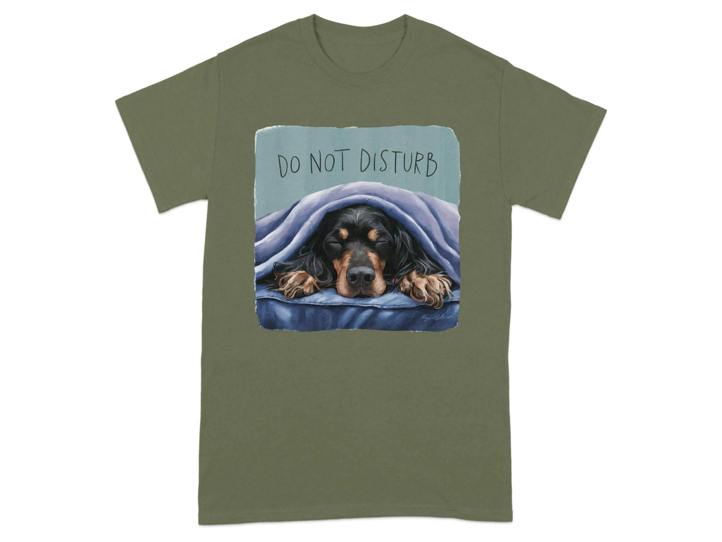 Cozy Gordon Setter Do Not Disturb T-Shirts Military Green T-shirt