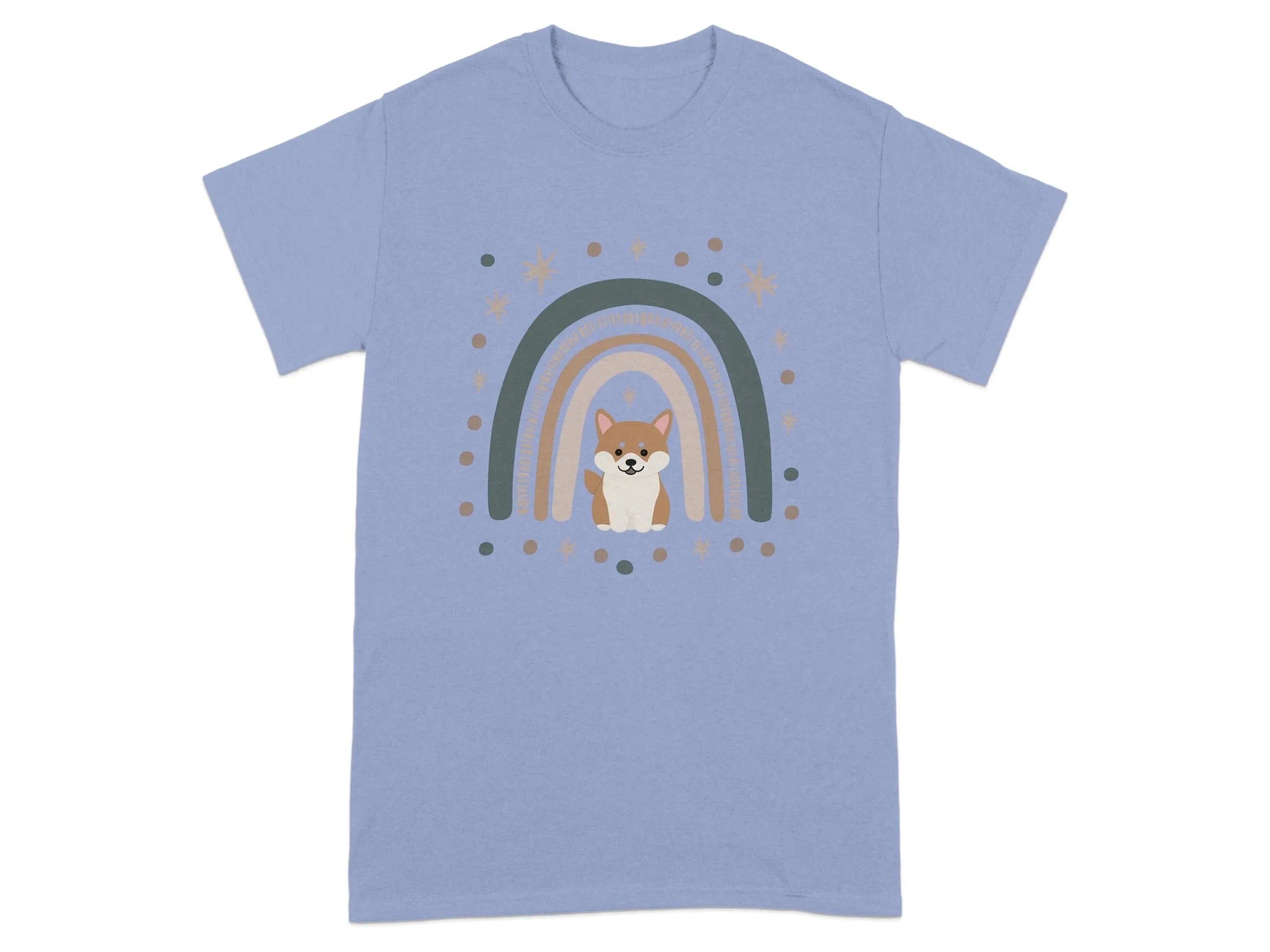 Cute Cartoon Shiba Inu with Rainbow Design T-Shirts Violet T-shirt