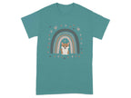 Cute Cartoon Shiba Inu with Rainbow Design T-Shirts Antique Jade Dome T-shirt