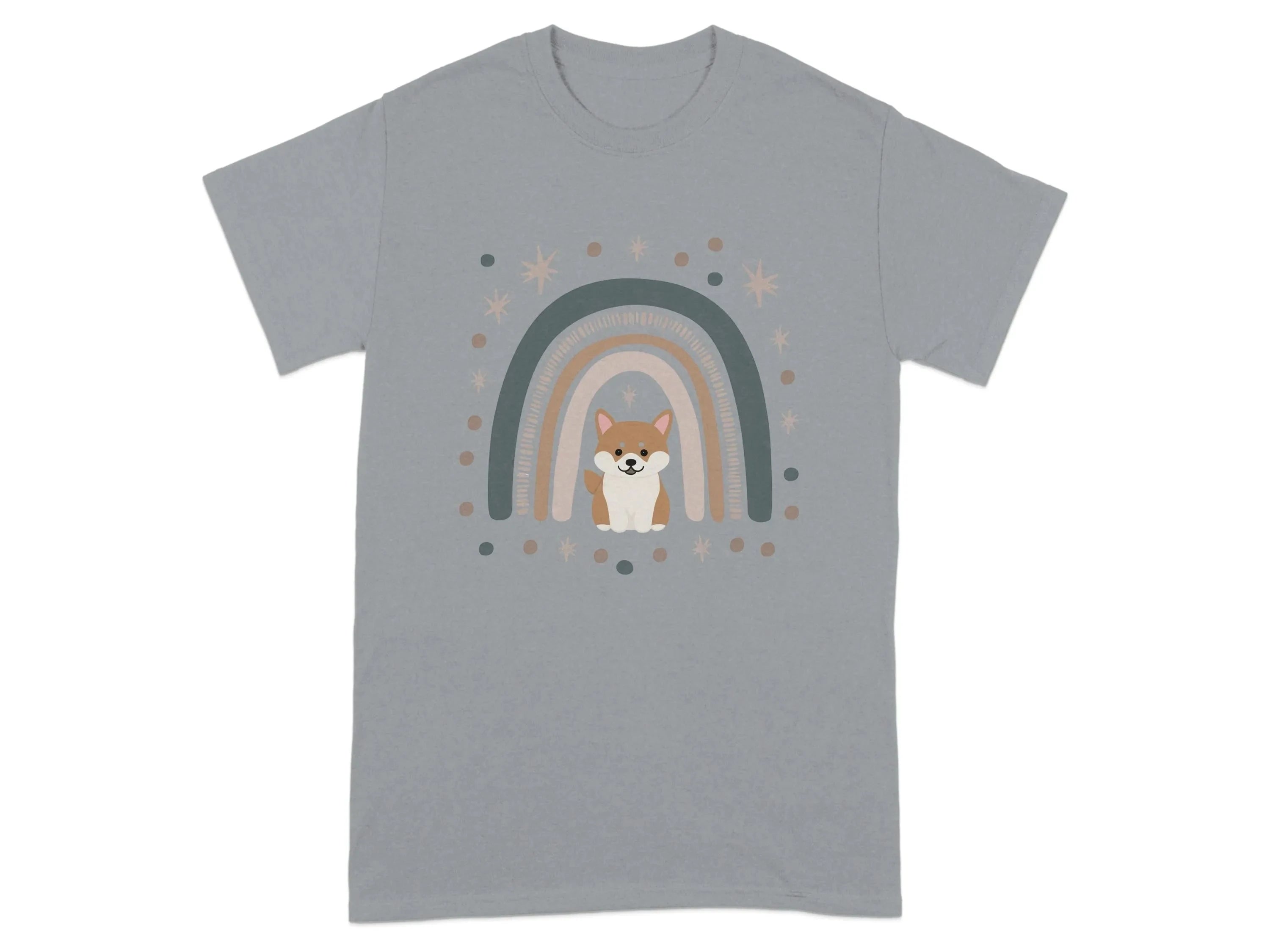 Cute Cartoon Shiba Inu with Rainbow Design T-Shirts Gravel T-shirt