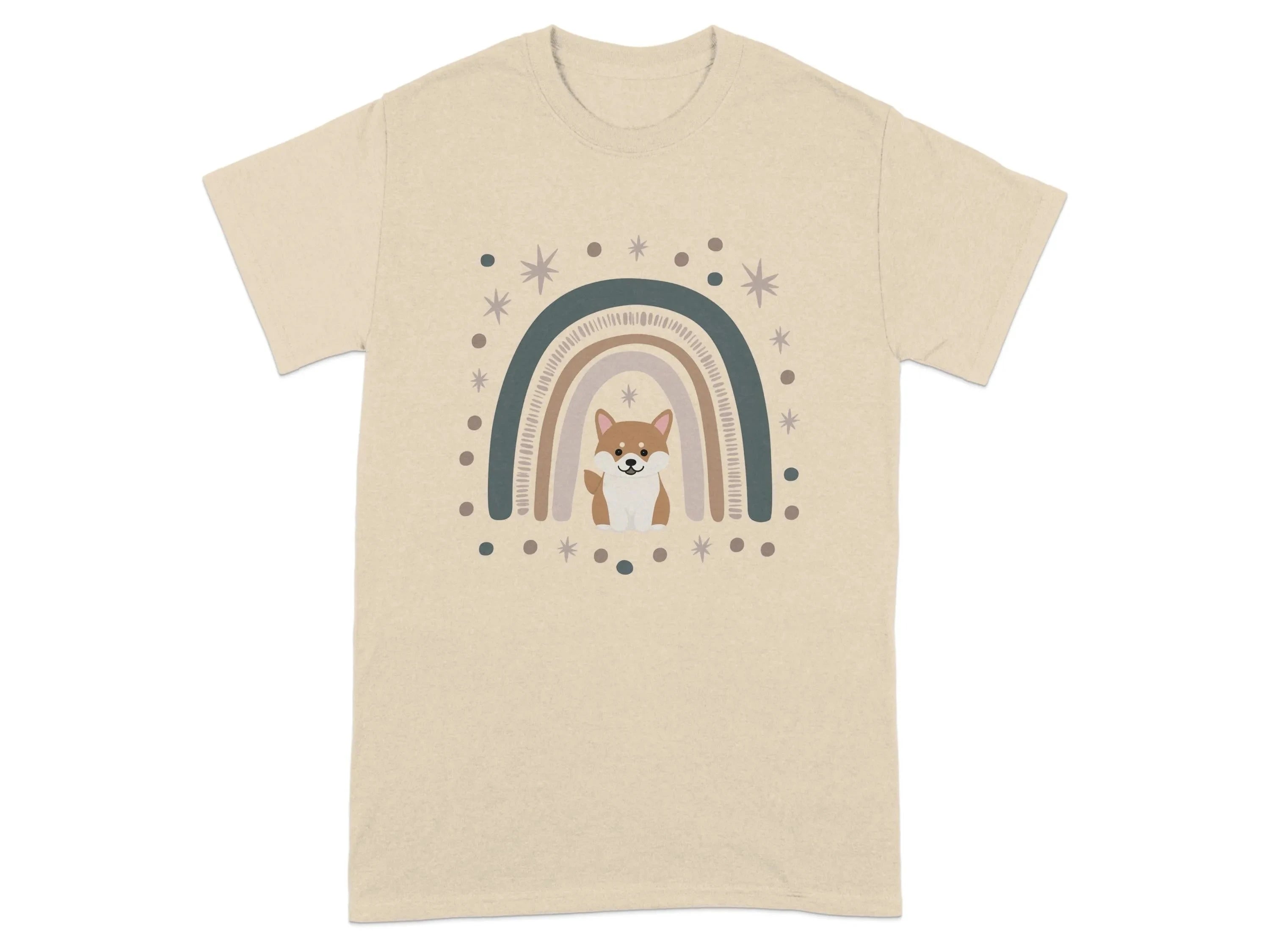 Cute Cartoon Shiba Inu with Rainbow Design T-Shirts Sand T-shirt