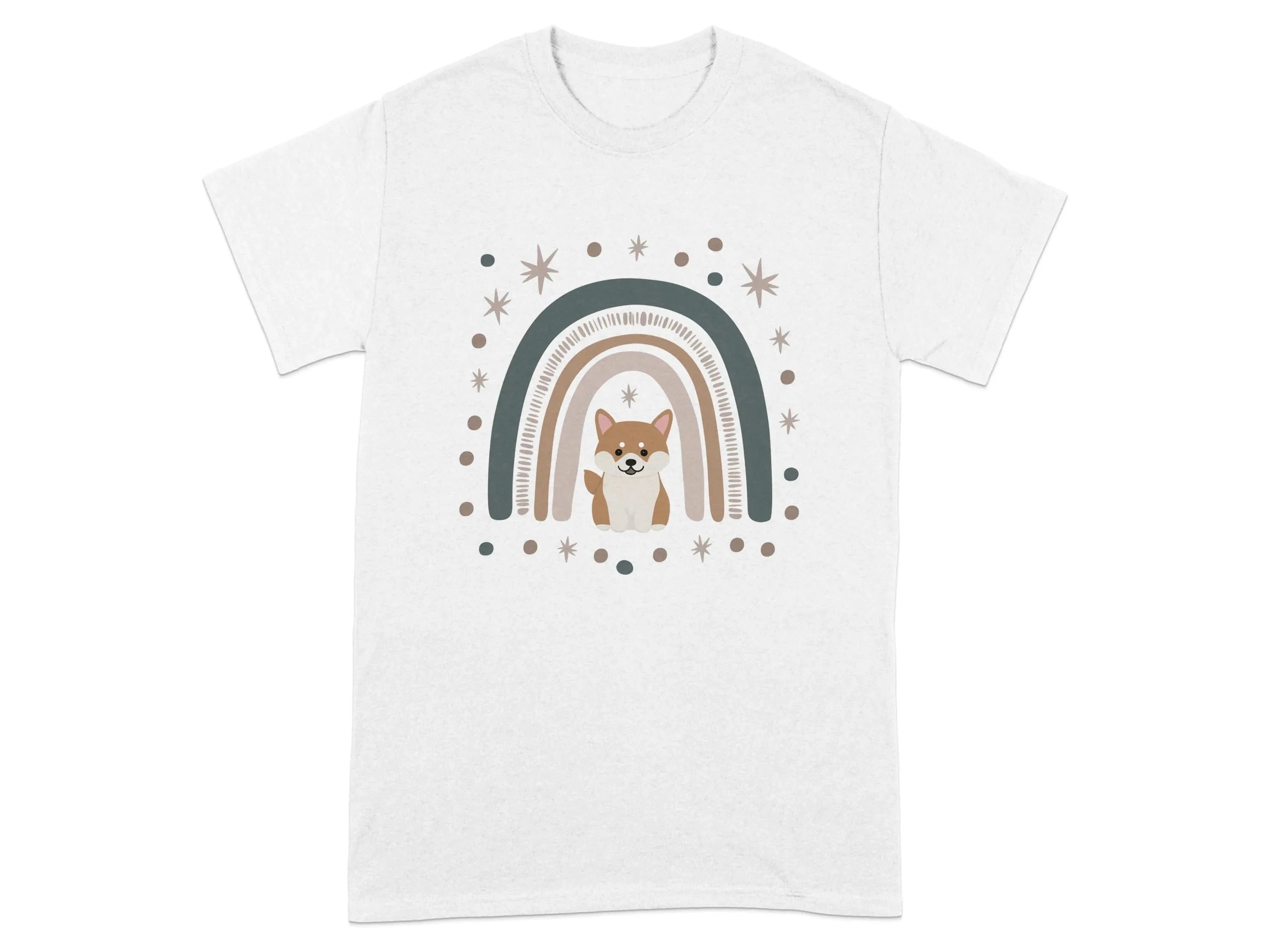 Cute Cartoon Shiba Inu with Rainbow Design T-Shirts White T-shirt