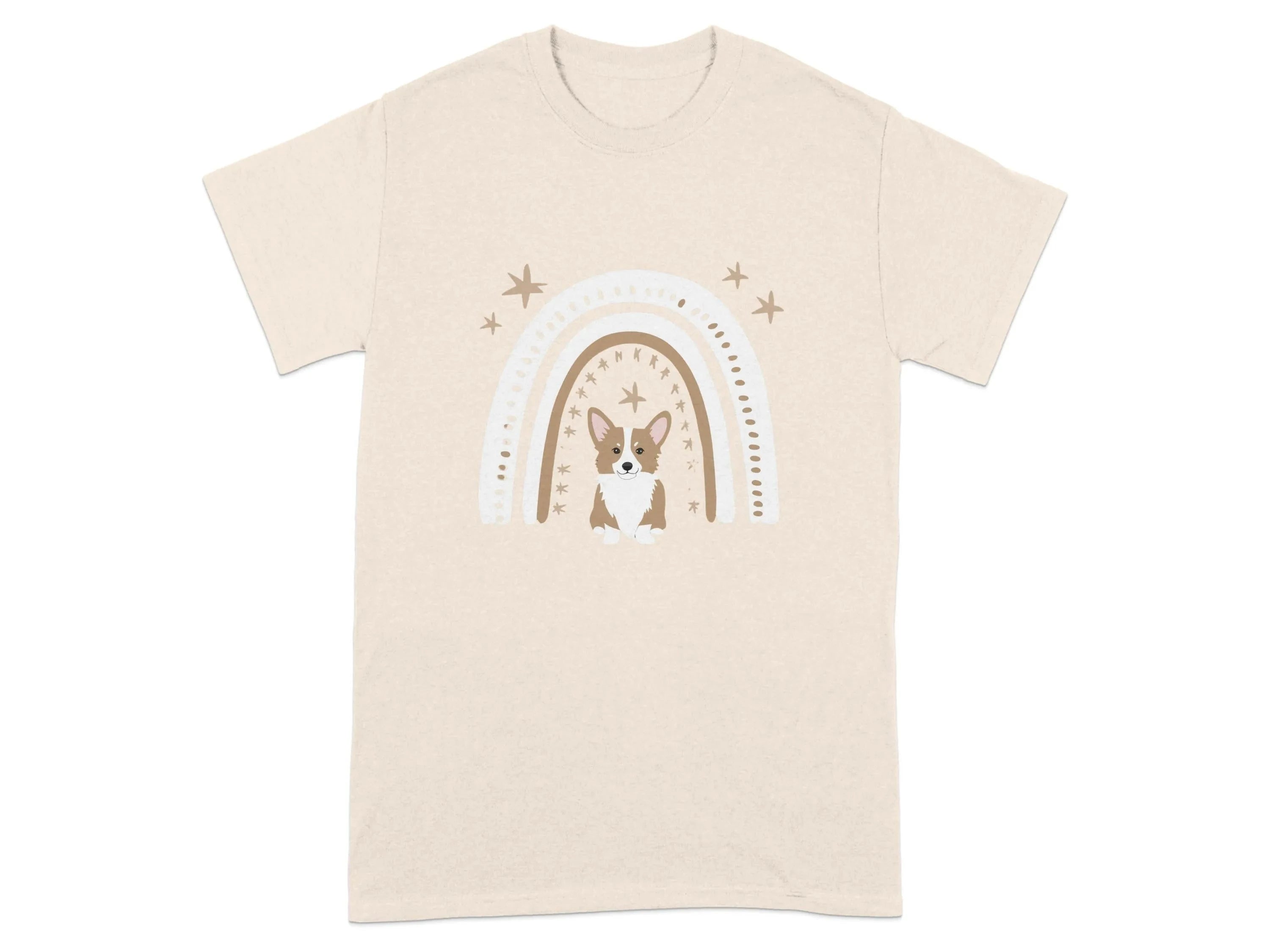Cute Corgi Rainbow Design Comfort T-Shirts Natural T-shirt