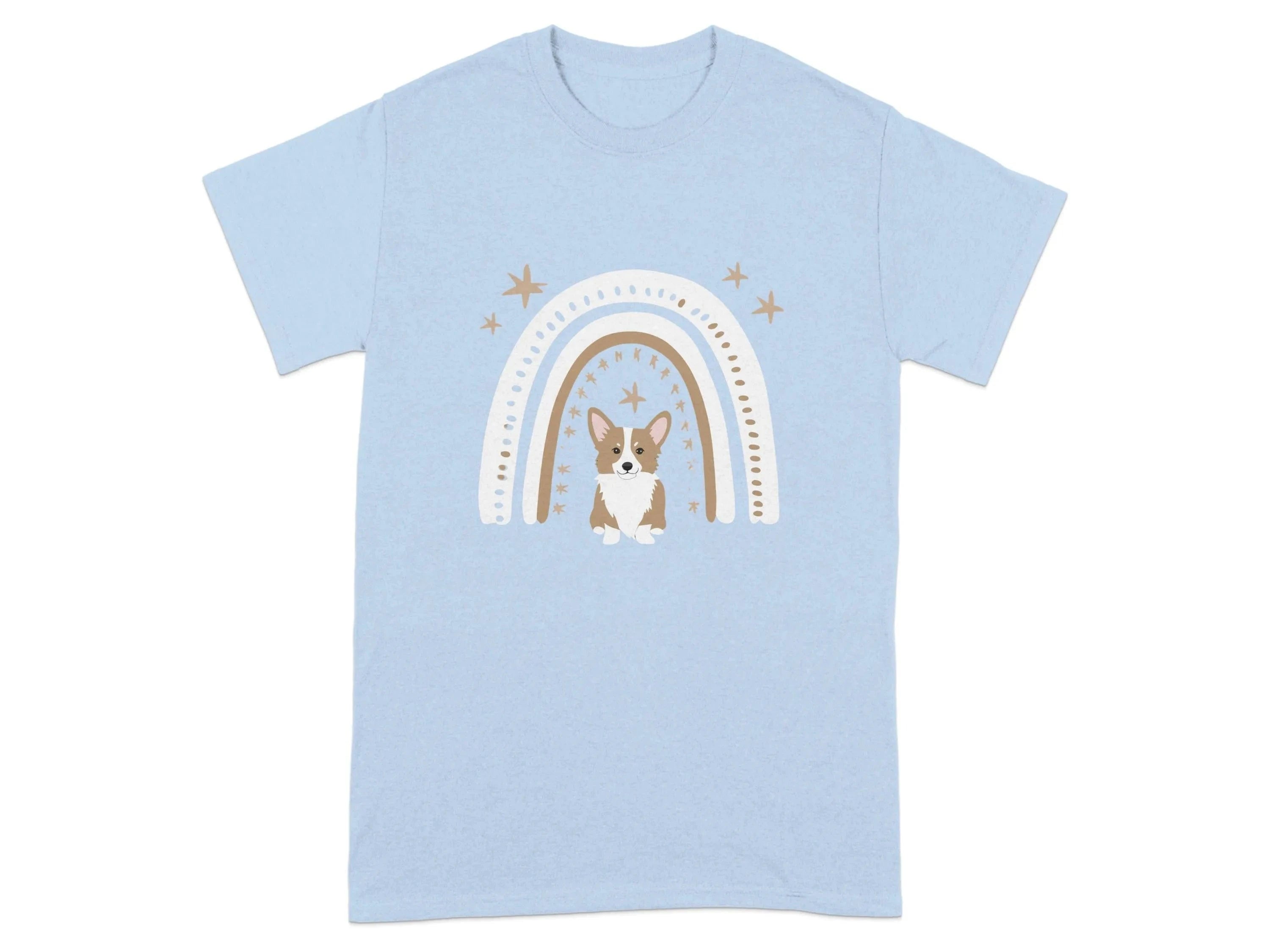 Cute Corgi Rainbow Design Comfort T-Shirts Light Blue T-shirt