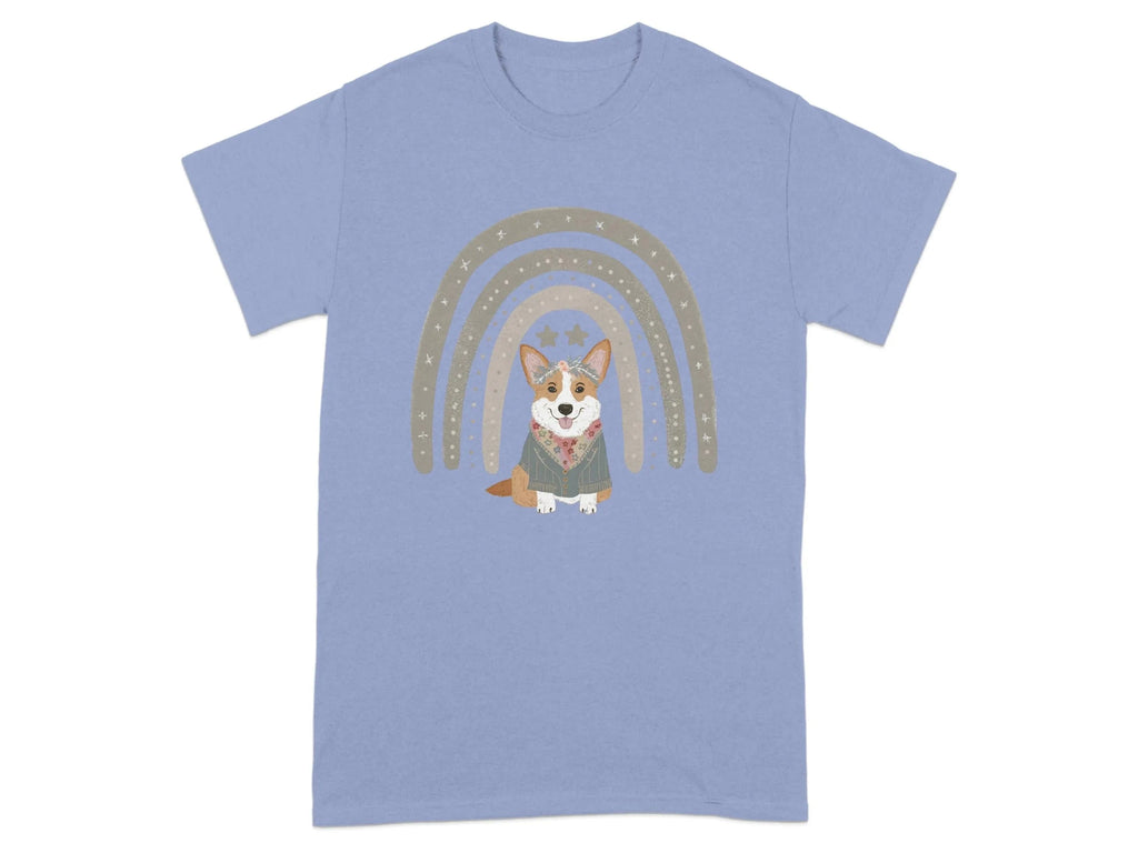 Cute Corgi with Rainbow Stars Print T-Shirts Violet T-shirt