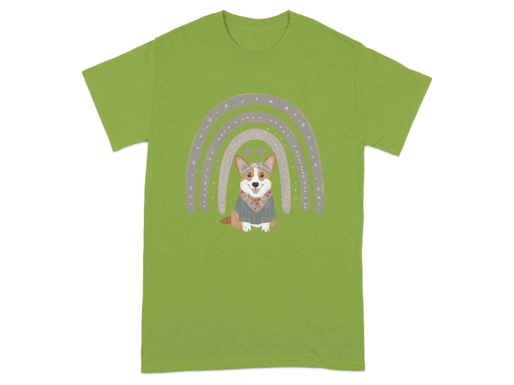 Cute Corgi with Rainbow Stars Print T-Shirts Kiwi T-shirt