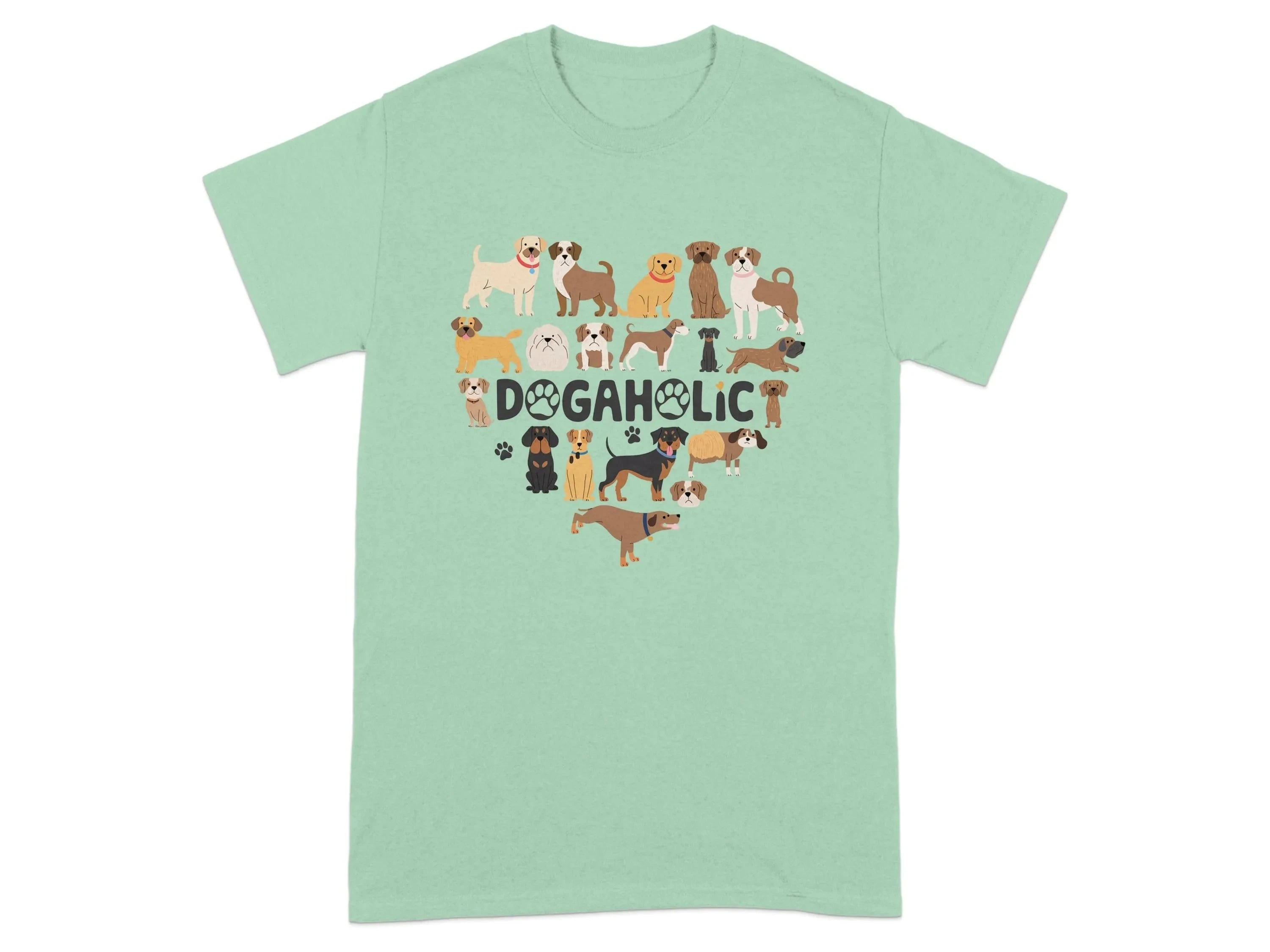 Cute Dog Designs Dogaholic Heart Shape T-Shirts Mint Green T-shirt