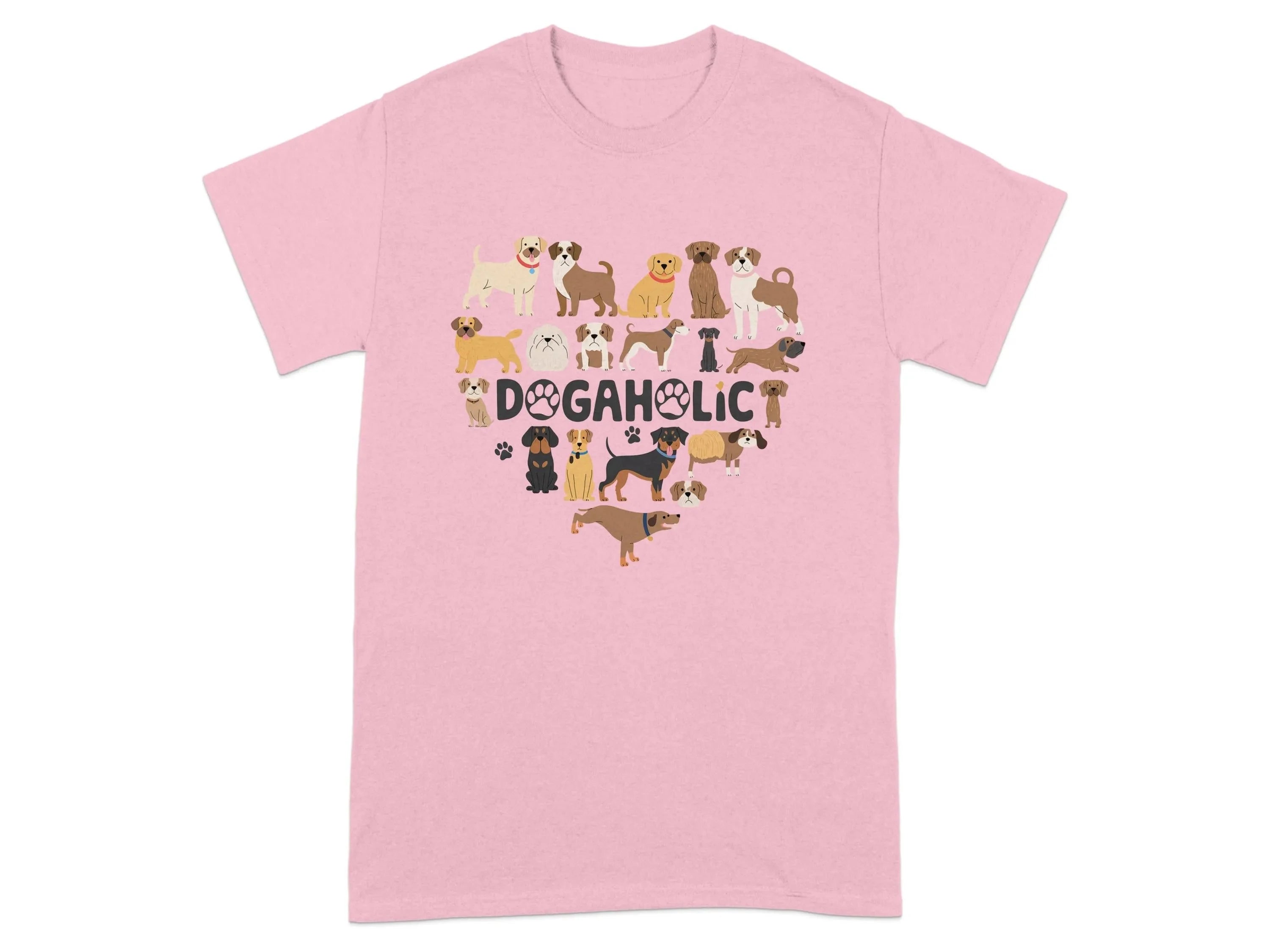 Cute Dog Designs Dogaholic Heart Shape T-Shirts Light Pink T-shirt