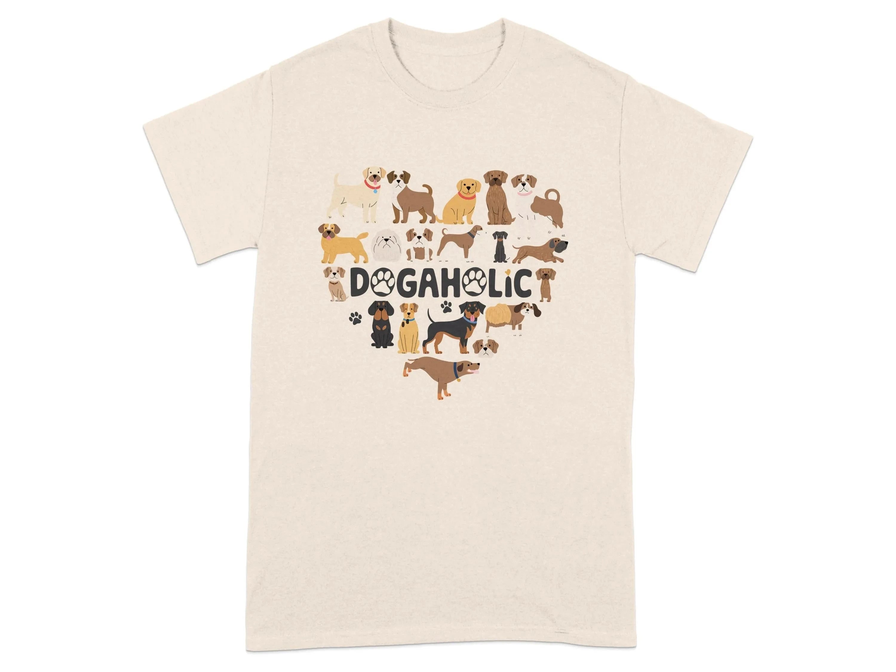 Cute Dog Designs Dogaholic Heart Shape T-Shirts Natural T-shirt