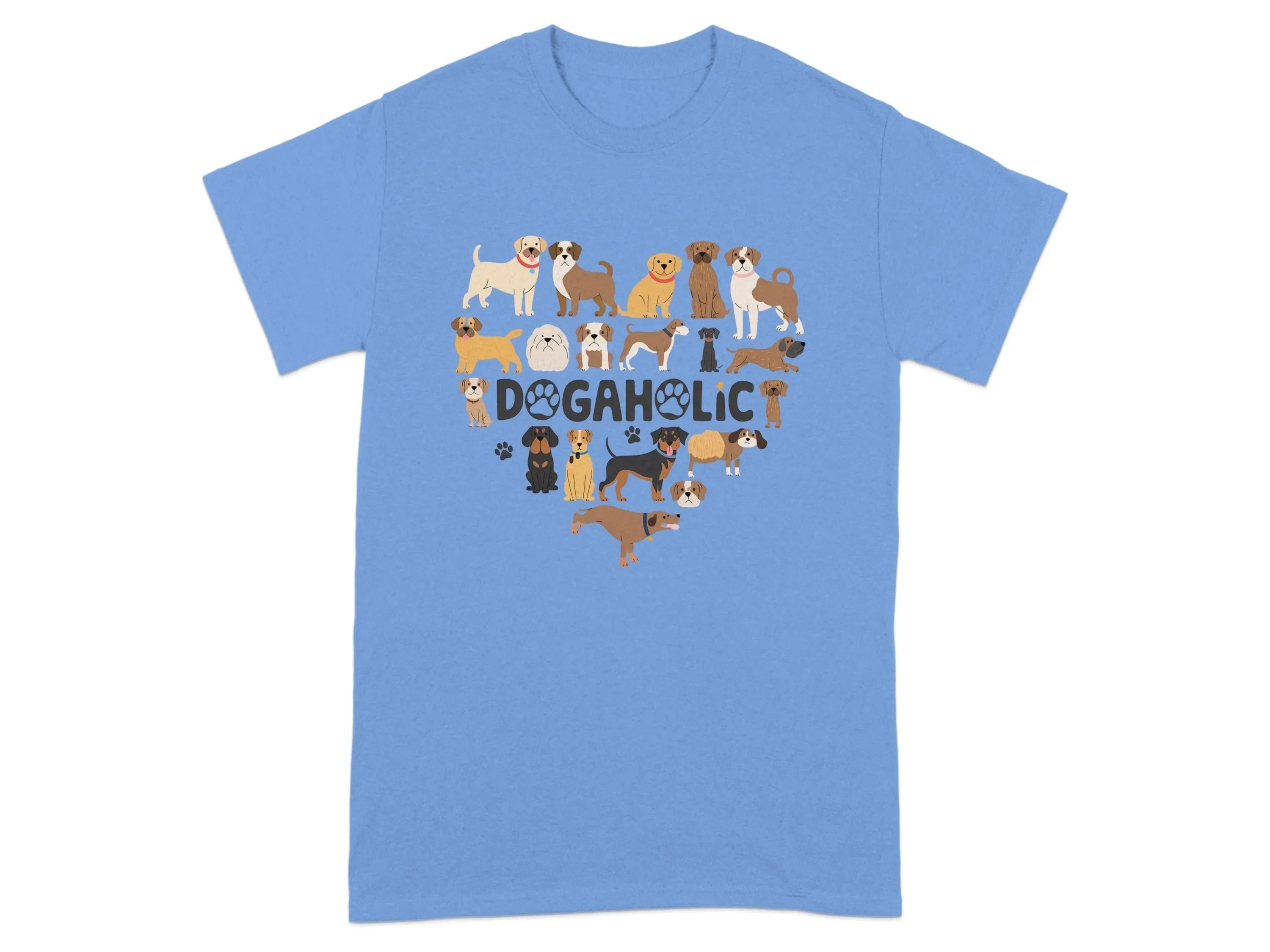 Cute Dog Designs Dogaholic Heart Shape T-Shirts Carolina Blue T-shirt