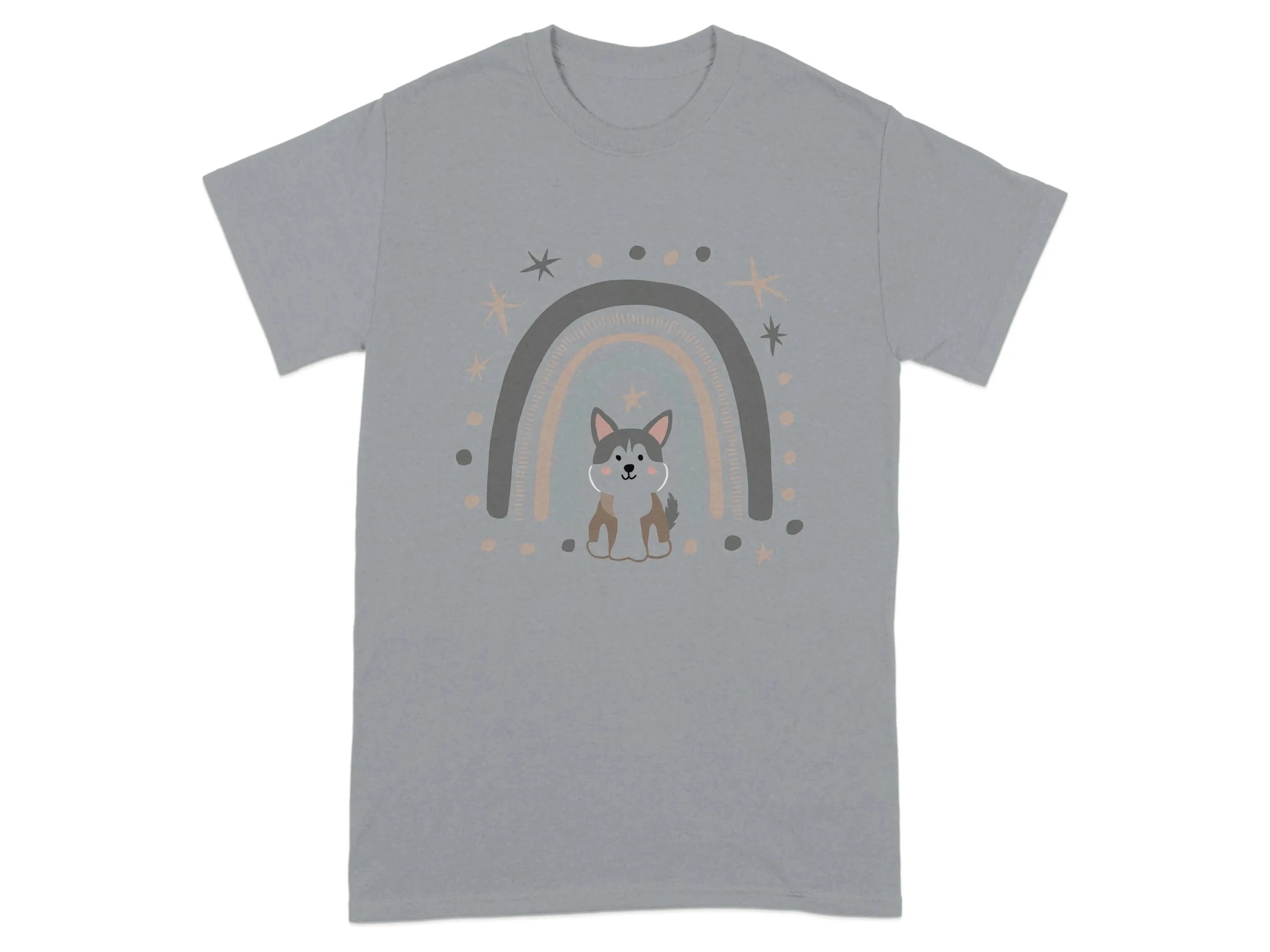 Cute Dog Under Rainbow with Stars T-Shirts Gravel T-shirt