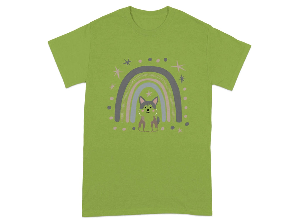 Cute Dog Under Rainbow with Stars T-Shirts Kiwi T-shirt