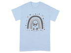 Cute Dog Under Rainbow with Stars T-Shirts Light Blue T-shirt