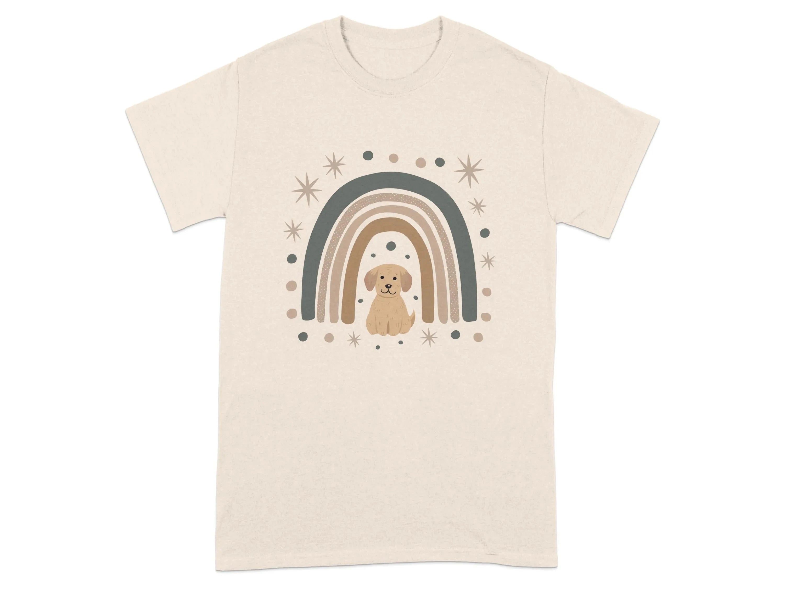 Cute Puppy Rainbow Design Aesthetic T-Shirts Natural T-shirt
