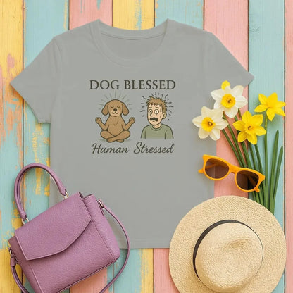 Dog Blessed Human Stressed T-Shirts Heather Military Green T-shirt