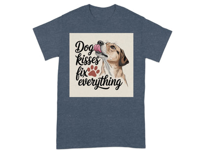 Dog Kisses Fix Everything Design T-Shirts Heather Navy T-shirt