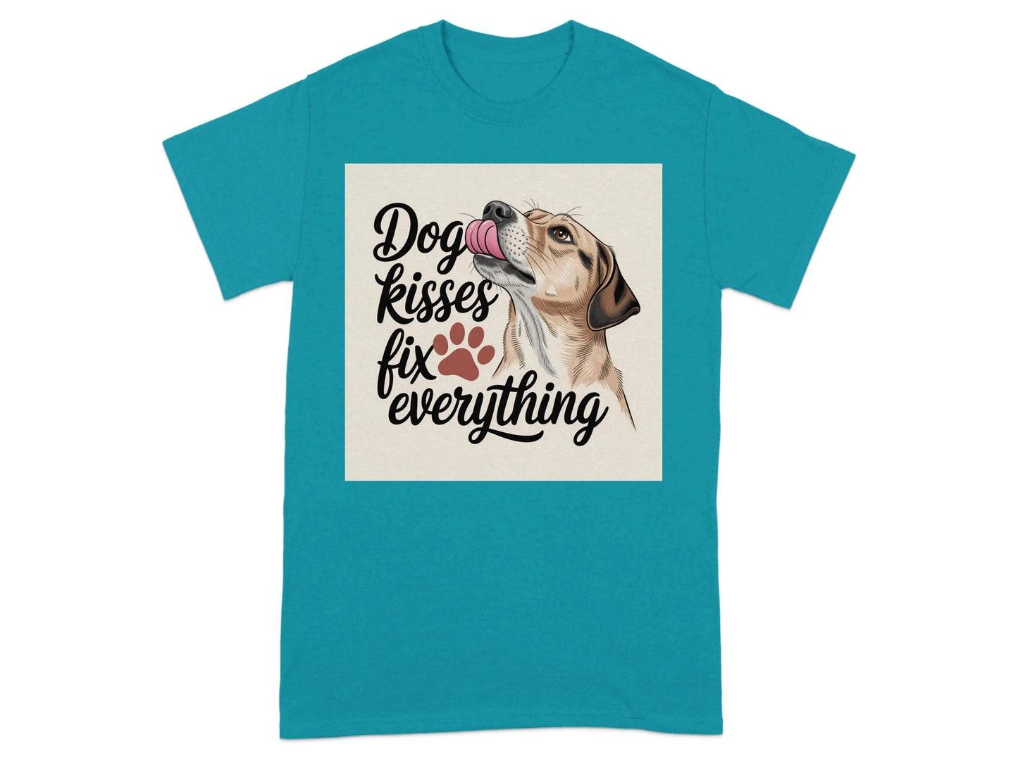 Dog Kisses Fix Everything Design T-Shirts Tropical Blue T-shirt