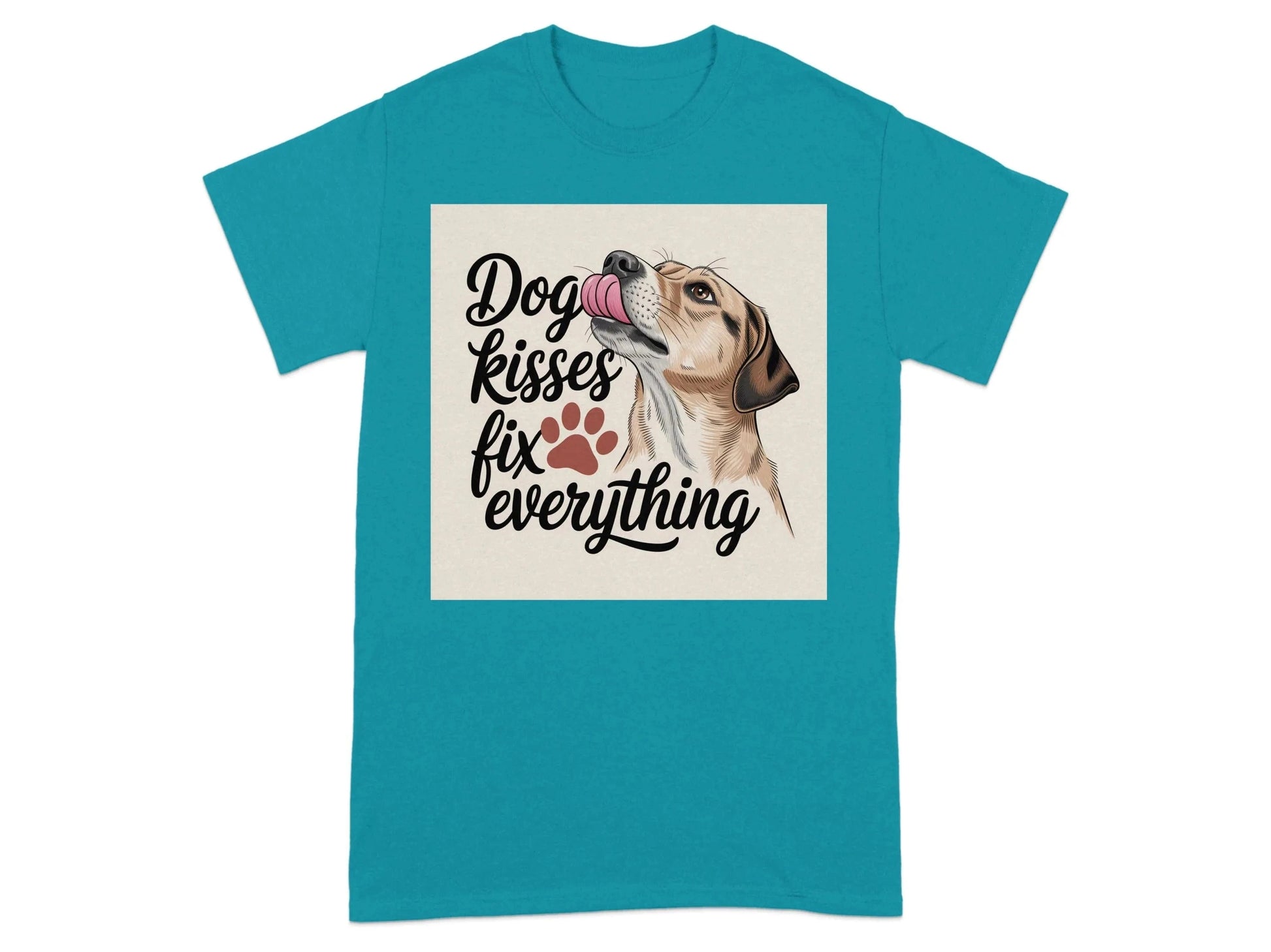 Dog Kisses Fix Everything Design T-Shirts Tropical Blue T-shirt