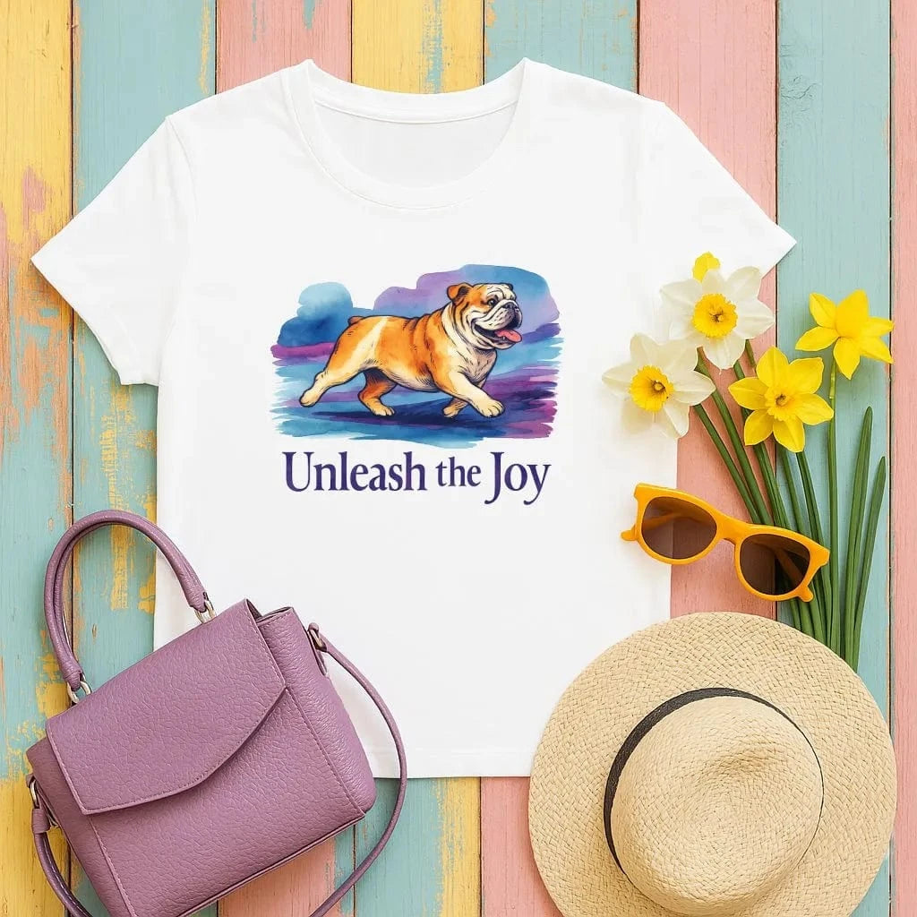 Dog Unleash The Joy Bulldog T-Shirts White T-shirt