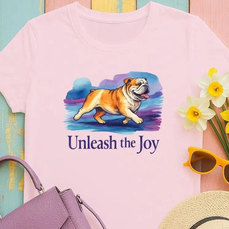 Dog Unleash The Joy Bulldog T-Shirts Light Pink T-shirt