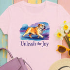 Dog Unleash The Joy Bulldog T-Shirts Light Pink T-shirt