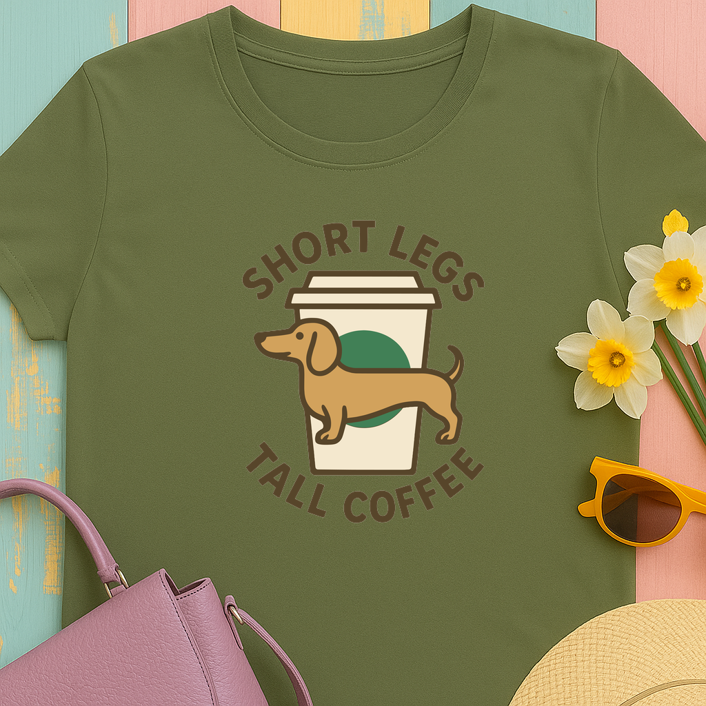 Coffee and Doxie "Short legs, tall coffee" T-shirt