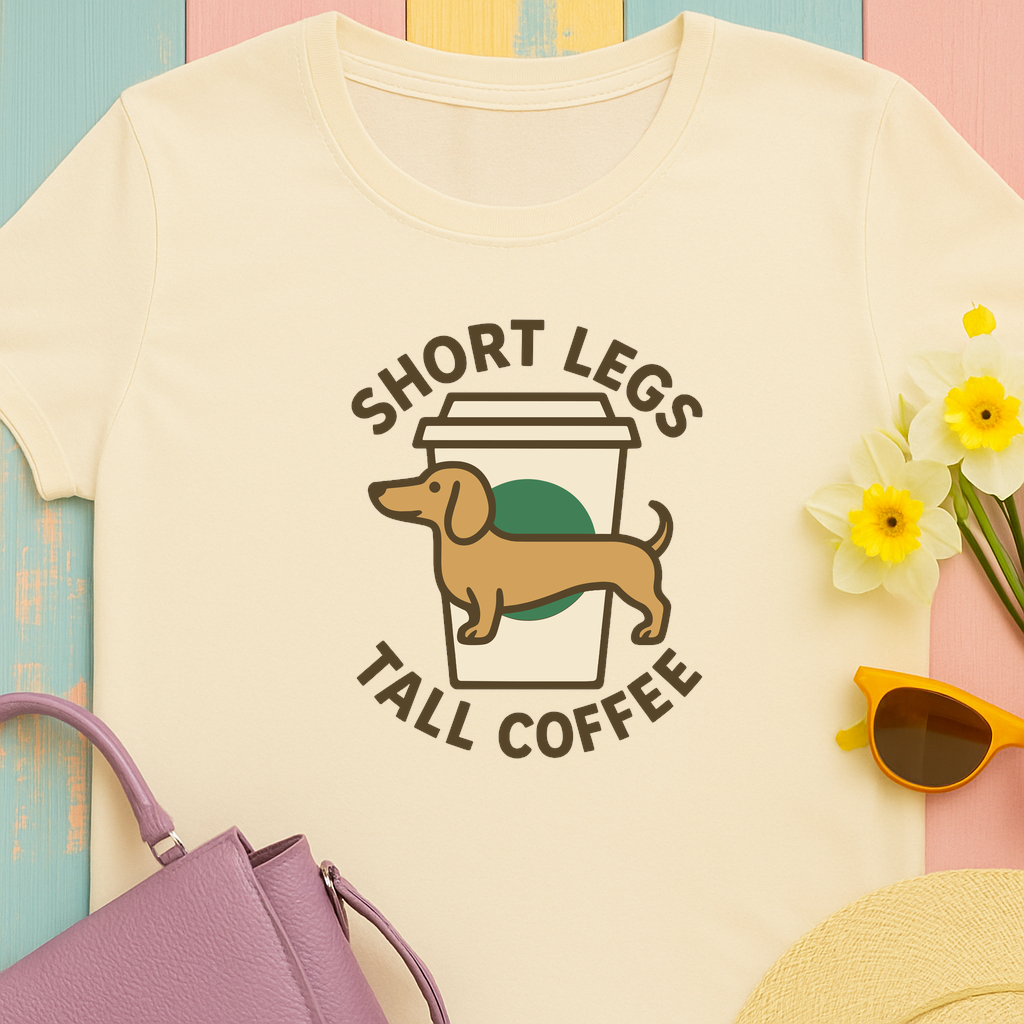 Coffee and Doxie "Short legs, tall coffee" T-shirt