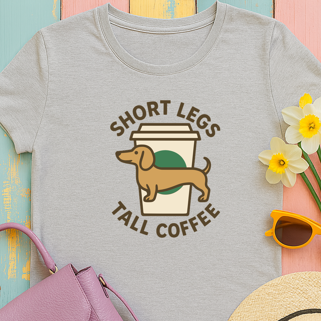 Coffee and Doxie "Short legs, tall coffee" T-shirt