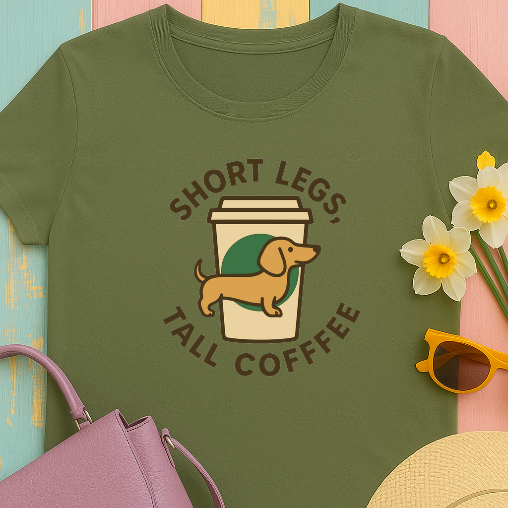 Dachshund and Coffee "Short legs, tall coffee" T-shirt