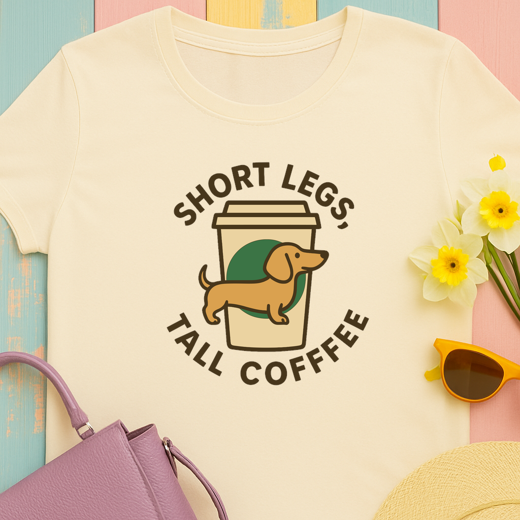 Dachshund and Coffee "Short legs, tall coffee" T-shirt