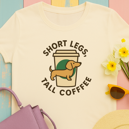 Dachshund and Coffee "Short legs, tall coffee" T-shirt