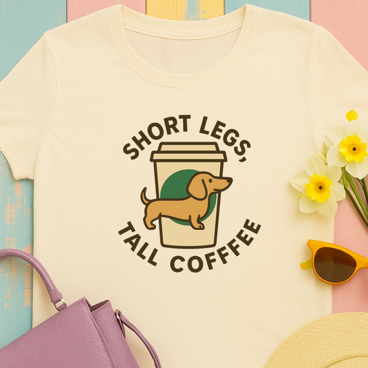 Dachshund and Coffee "Short legs, tall coffee" T-shirt