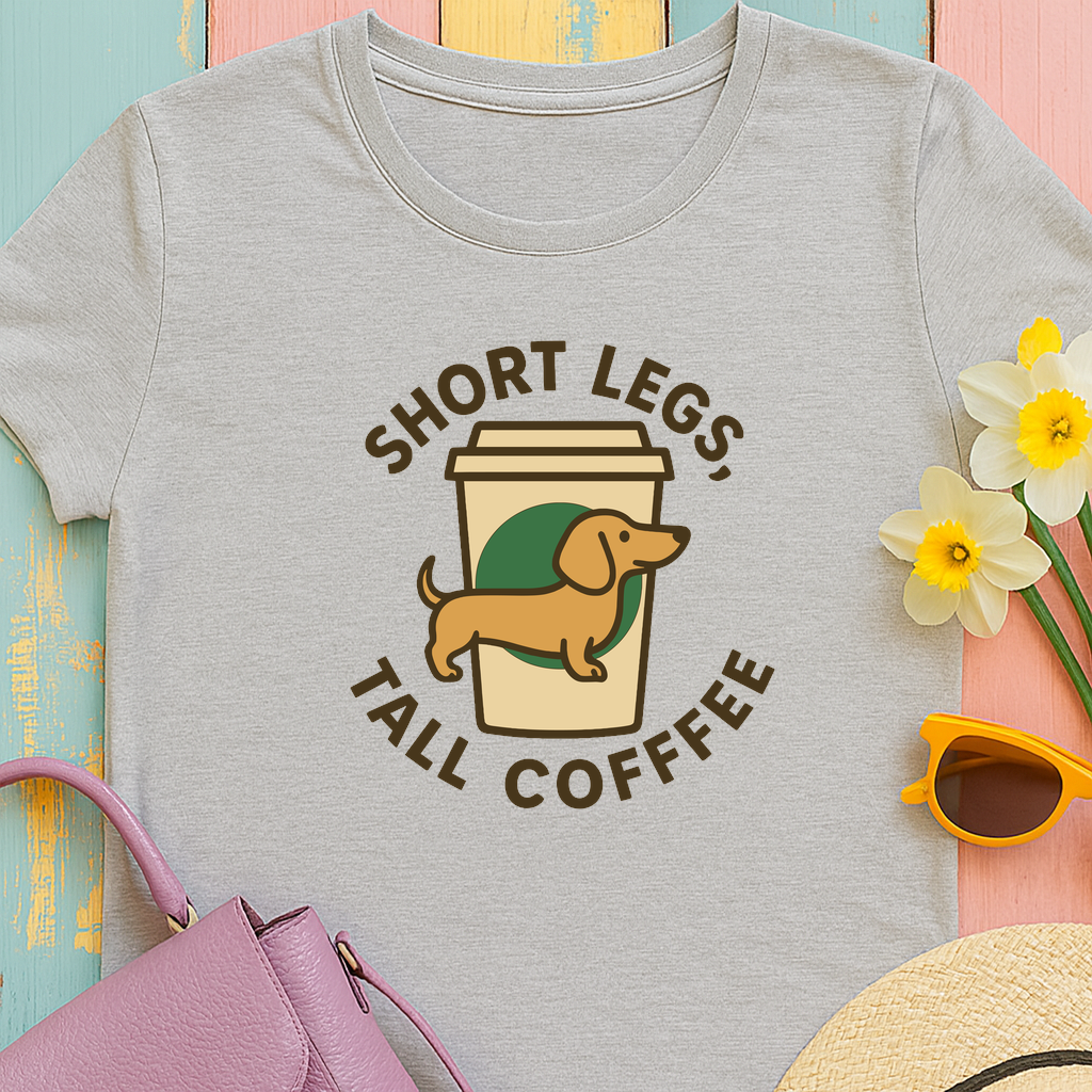 Dachshund and Coffee "Short legs, tall coffee" T-shirt
