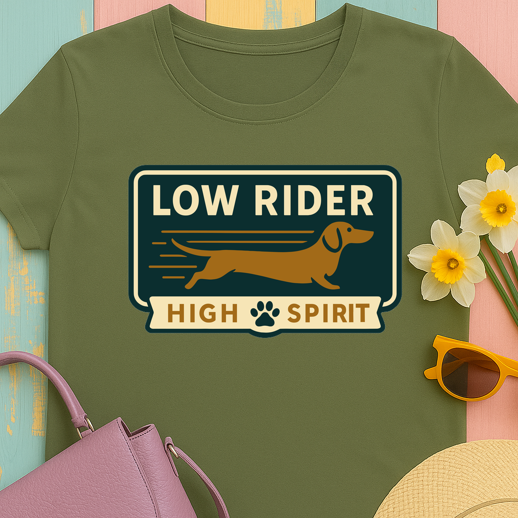 Cute dachshund shirt "Low Rider, High Spirit" T-shirt