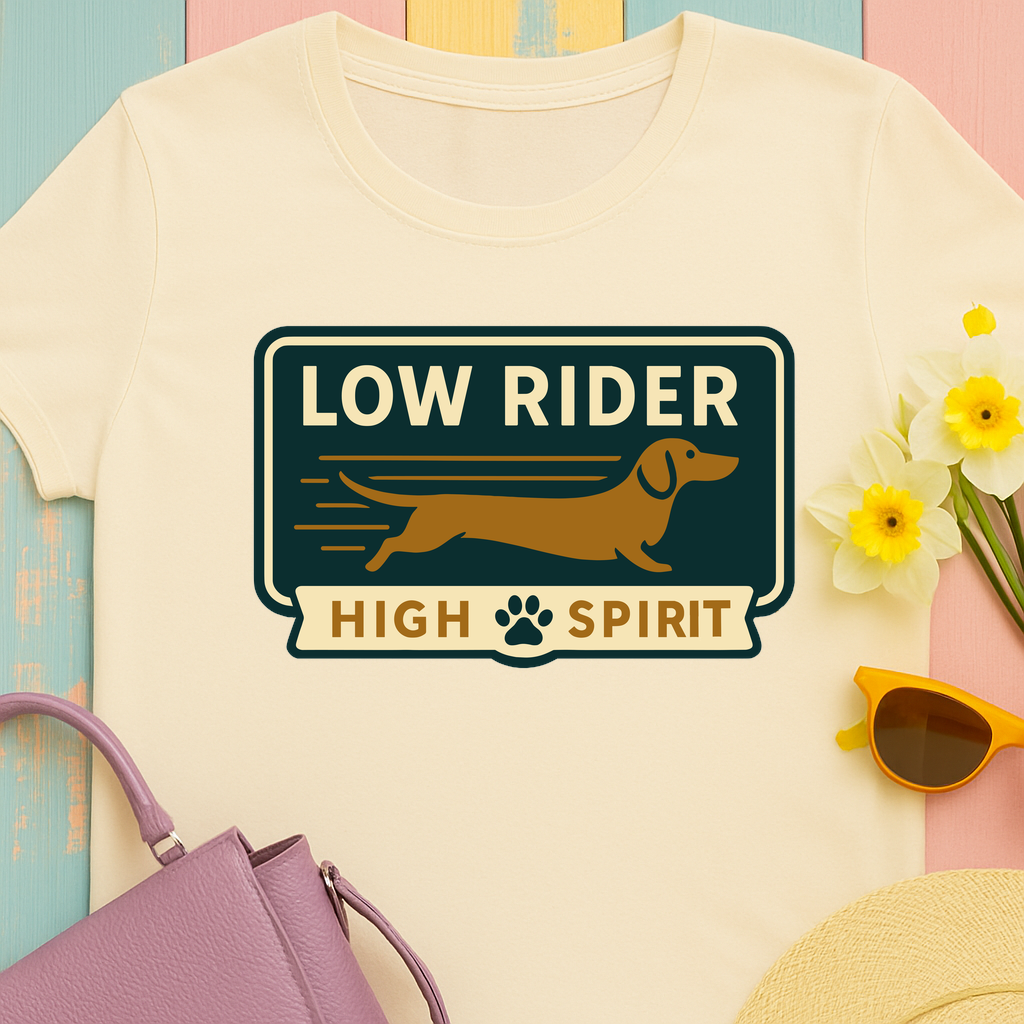 Cute dachshund shirt "Low Rider, High Spirit" T-shirt