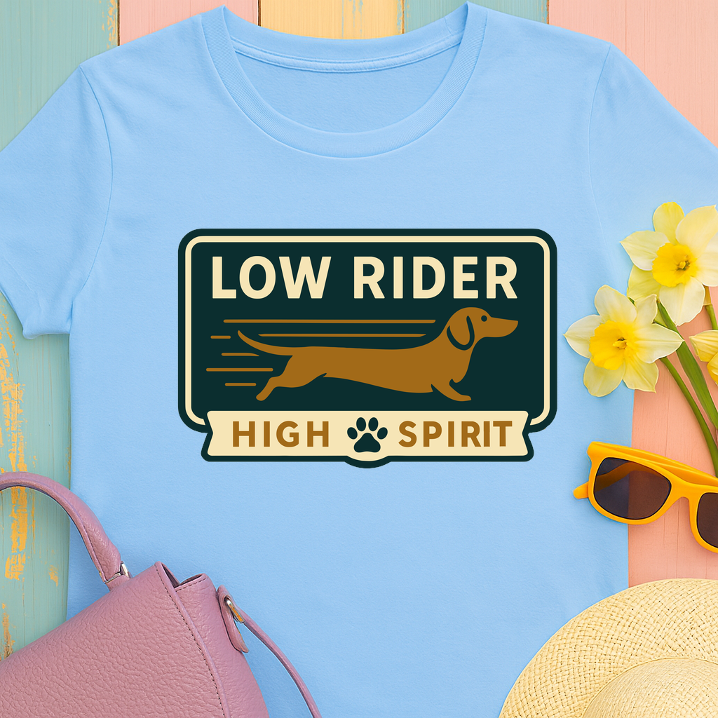 Cute dachshund shirt "Low Rider, High Spirit" T-shirt