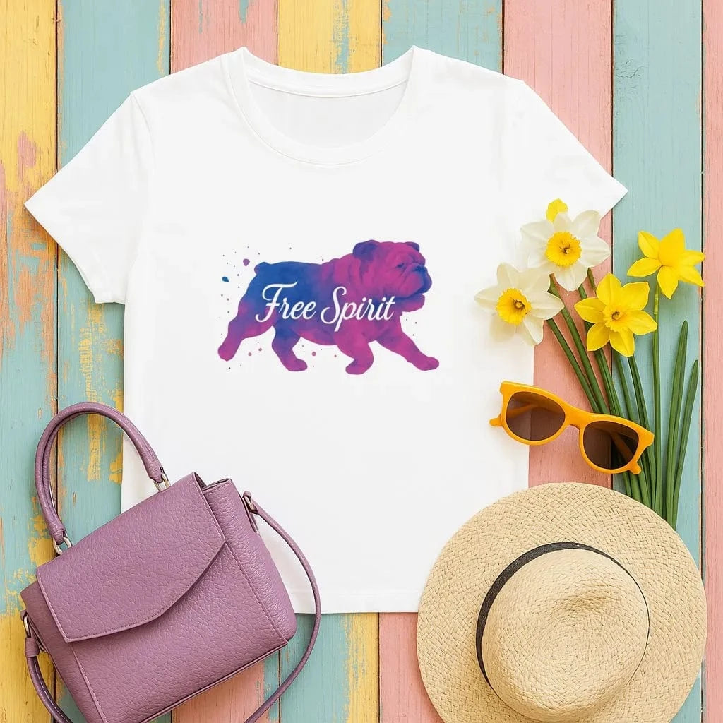 English Bulldog Free Spirit T-Shirts White T-shirt