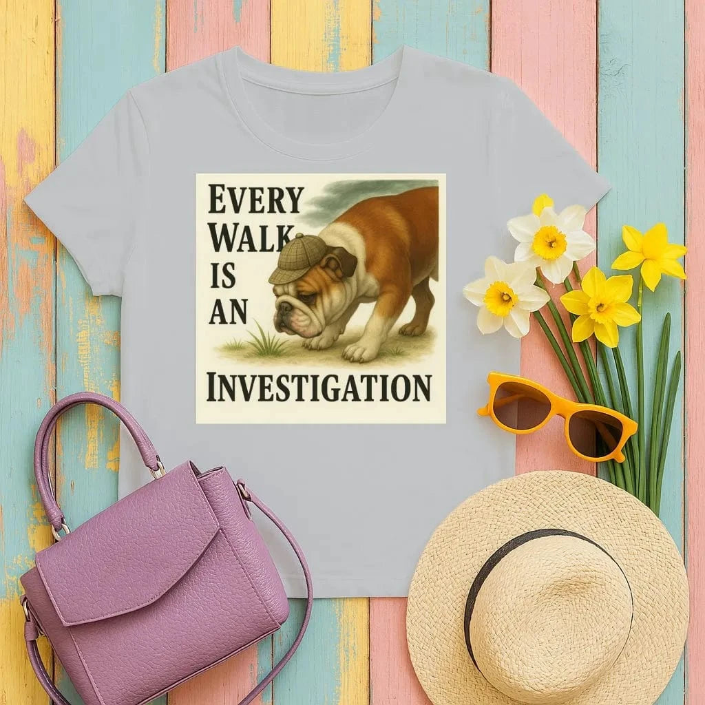 Every Walk Is An Investigation Bulldog Design T-Shirt Gravel T-shirt