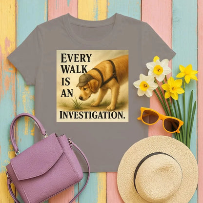 Every Walk Is An Investigation Golden Retriever T-Shirts Dark Chocolate T-shirt