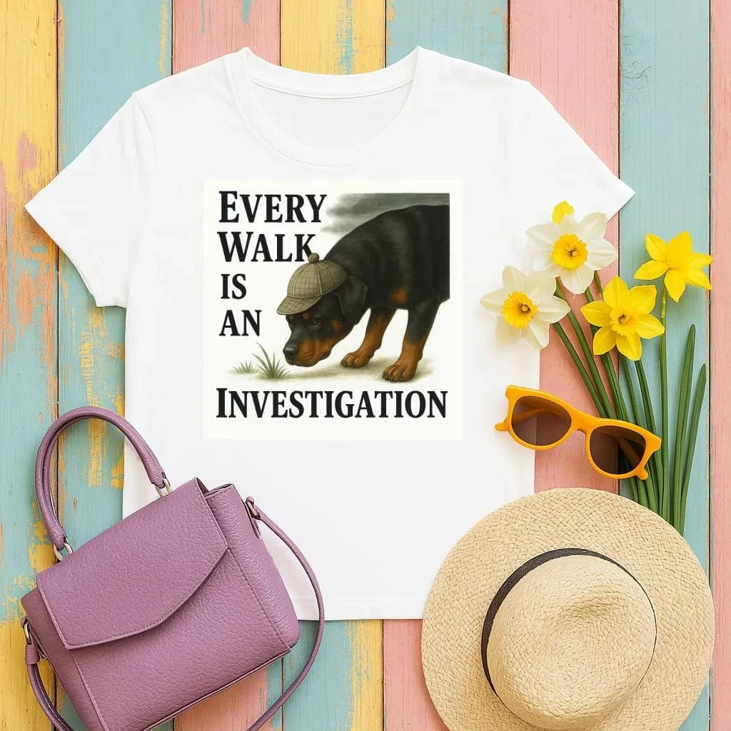 Every Walk Is An Investigation Rottweiler T-Shirt White T-shirt