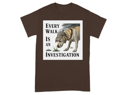 Every Walk Is an Investigation Yellow Labrador T-Shirts Dark Chocolate T-shirt
